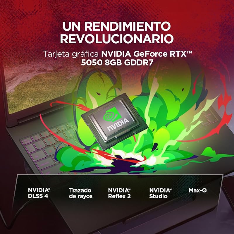 Legion 5 Gen 11 - Portátil Gaming IA 15.3" OLED (AMD Ryzen 7 250, NVIDIA GeForce RTX 5050, 165Hz, 16GB RAM, 512GB SSD, Wi-Fi7, Sin Sistema Operativo) QWERTY Retroiluminación RGB, Español-Negro