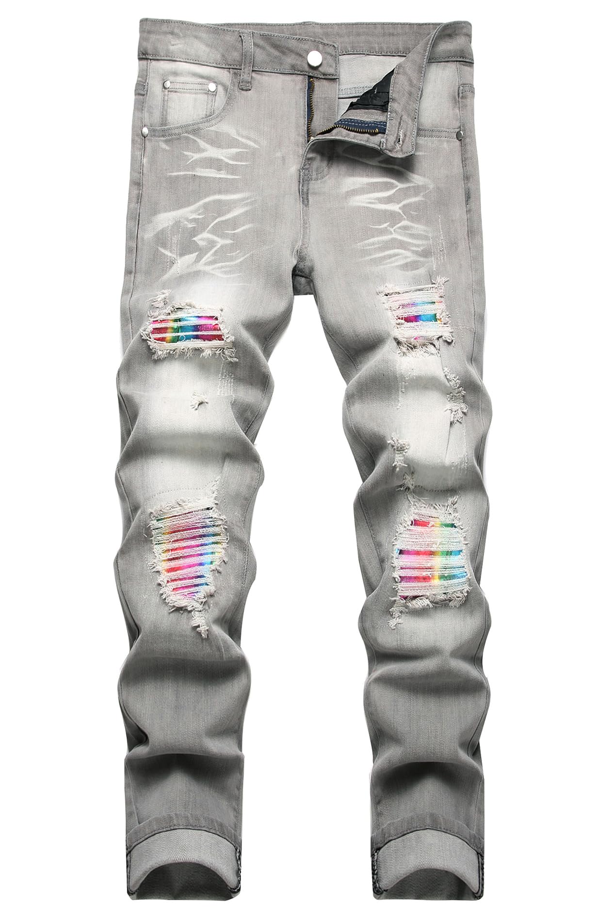 Baylvn Men's Ripped Distressed Destroyed Straight Slim Fit Jeans Skinny Casual Fashion Denim Pants