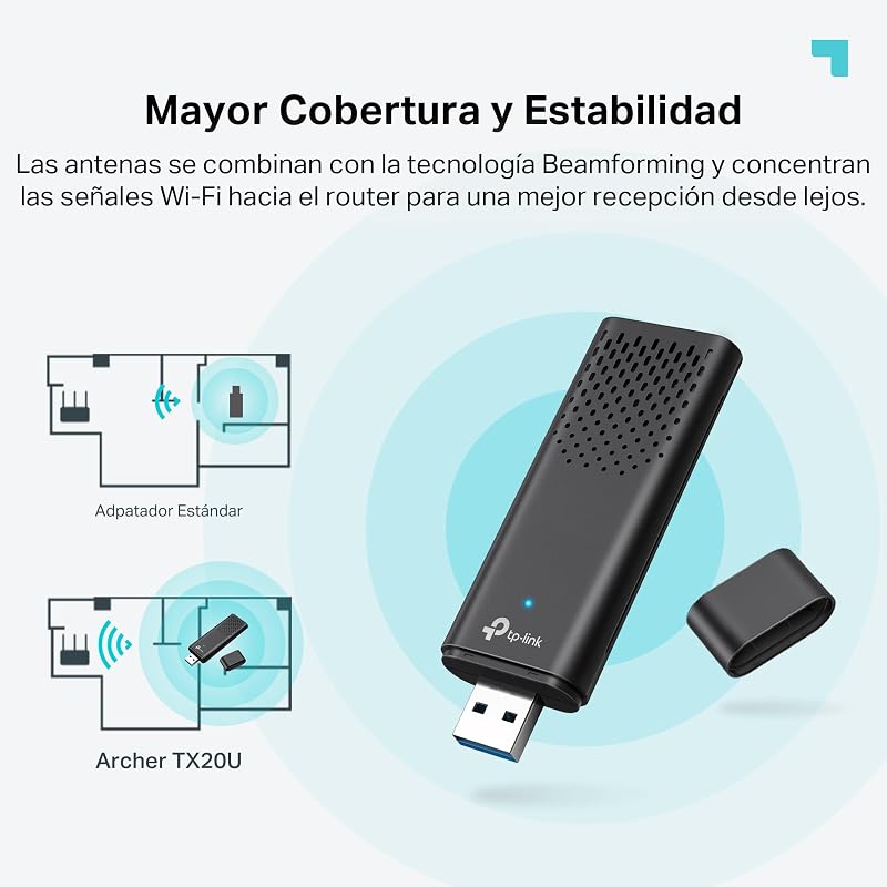 TP-Link Archer TX20U | Adaptador USB WiFi6|AX1800 Dual-Band|1201 Mbps (5 GHz) e 574 Mbps (2,4 GHz)|OFDMA e MU-MIMO| USB3.0 |WPA3 |Compatível com Windows 11/10