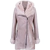 Infnity Leather Women's Off-White Frost Grey Hooded Suede Merino Shearling Sheepskin Jacket