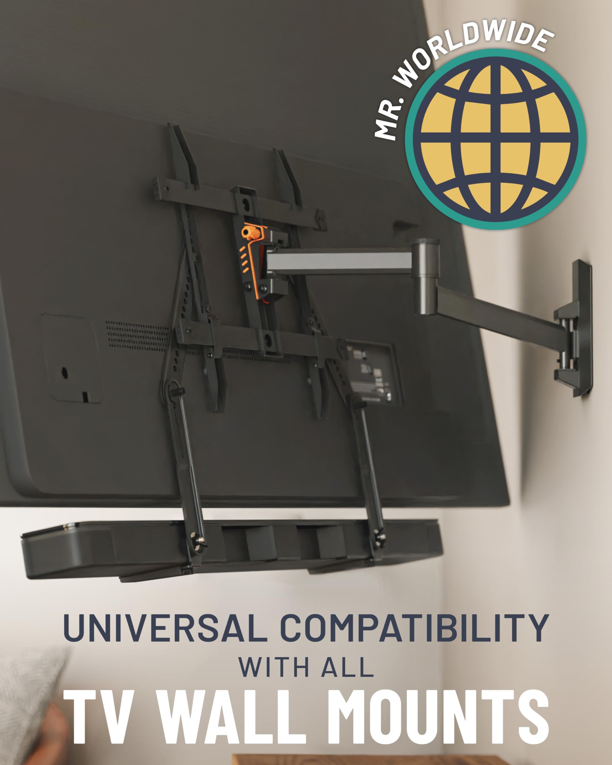 ECHOGEAR Sound Bar Mounting Bracket for Under TV - Adjustable Height & Depth for Max Compatibility Between TV & Soundbar - Dolby Atmos Compatible & Works with LG, Vizio, Bose & More