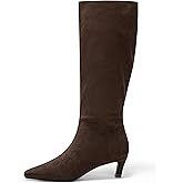 Coutgo Womens Knee High Boots Square Toe Kitten Heel Tall Boots Side Zipper Dressy Fall Shoes
