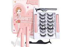 LOYEGT Magnetic Eyelashes Kit, 7 Pairs False Eyelashes with Magnetic Eyeliner & Tweezers, 3D Natural Look False Eyelashes, Reusable and Long Lasting Magnetic lashes