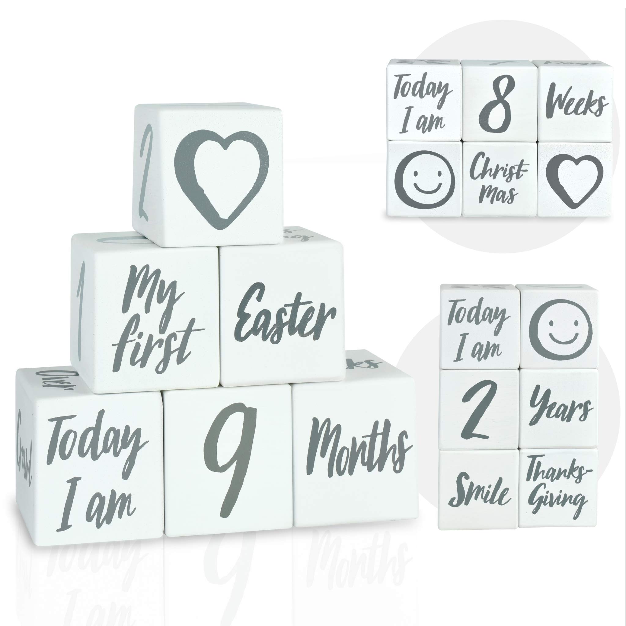 Photo 1 of I'm Solid Wood Weekly Monthly Yearly Baby Milestone Age Blocks, Gender Neutral, Newborn Gifts & Keepsakes for Picture Props (6 Pcs/White)