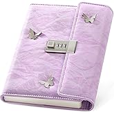 Targonixus Lock Diary for Women Journal with Lock A5 Refillable with 3-Digit Combination Password 230 Pages Purple Velvet Butterfly Design 8.5"x6.3"