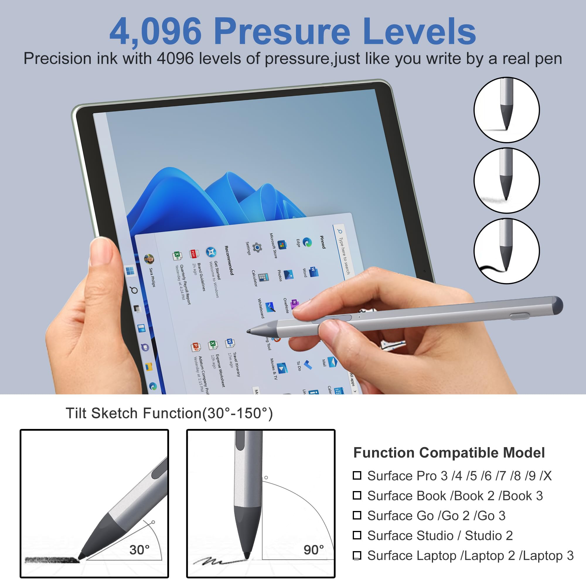 2024 Nieuwe Surface Pen – 4096 Drukpunten, USB-C Oplaadbaar, Magnetisch, Met Gum En Rechterklik, Compatibel Met Surface Pro 11/10/9/X/8/7 En Meer