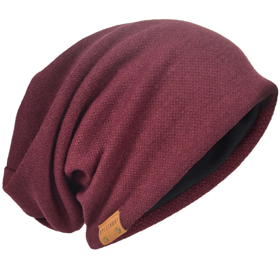 HISSHE Oversized Men Knit Beanie Hat Baggy Slouchy Double-Layer Skull Cap B011s (Solid-Claret)