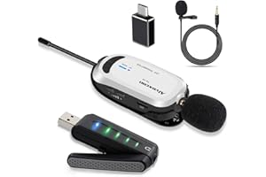 Wireless Lapel Microphone for Computer, Alvoxcon USB lavalier Mic System for Android, PC, Laptop, Speaker, Podcasting, Vlog, 