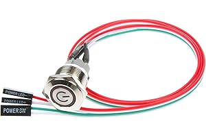 NOYITO 16mm Chassis Switch Metal Button Switch with 22inchs Extension Cable Red Yellow Blue Green Switch Symbol Suitable for Computer DIY Switch (16mm, Blue Symbol)