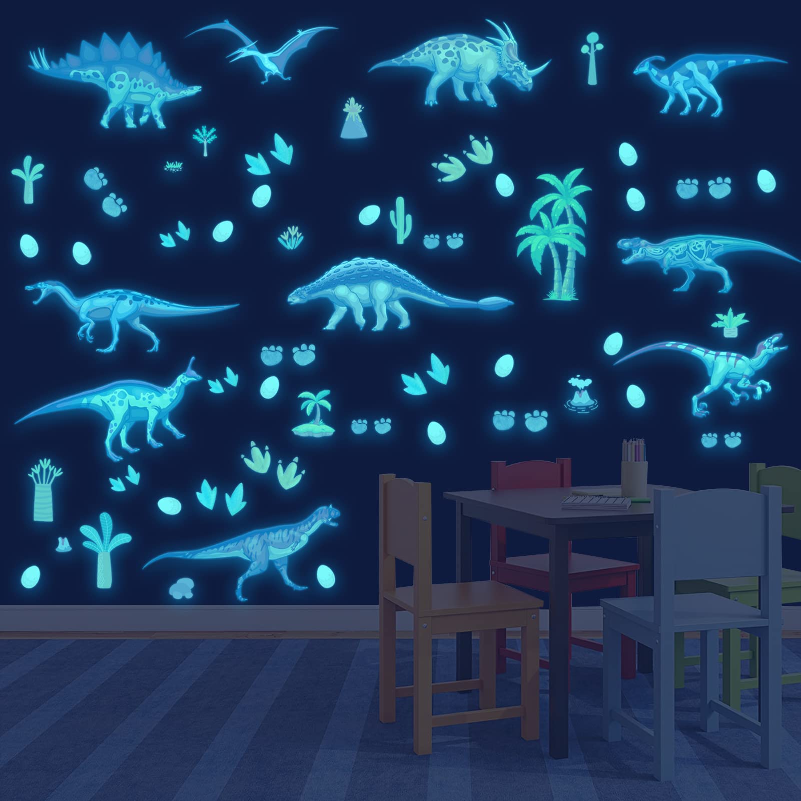 Dinosaur Luminous Sticker Glow in The Dark Wall Stickers Baby Room Dinosaurs Wall Decor Dinosaur Decals for Kids Room Animal Luminous Stickers for Children’s Bedroom Nursery — image 1