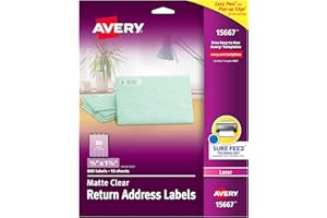 Avery Printable Return Address Labels with Sure Feed, 0.5" x 1.75", Matte Clear, 800 Blank Mailing Labels (15667)