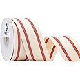 MEEDEE Natural Cotton Ribbon Stripes Fabric Ribbon 1-1/2 inch Red and White Stripe Ribbon for DIY Crafts Ribbon for Gift Wrap