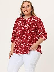 Agnes Orinda Women's Plus Size Tops Work Round Neck