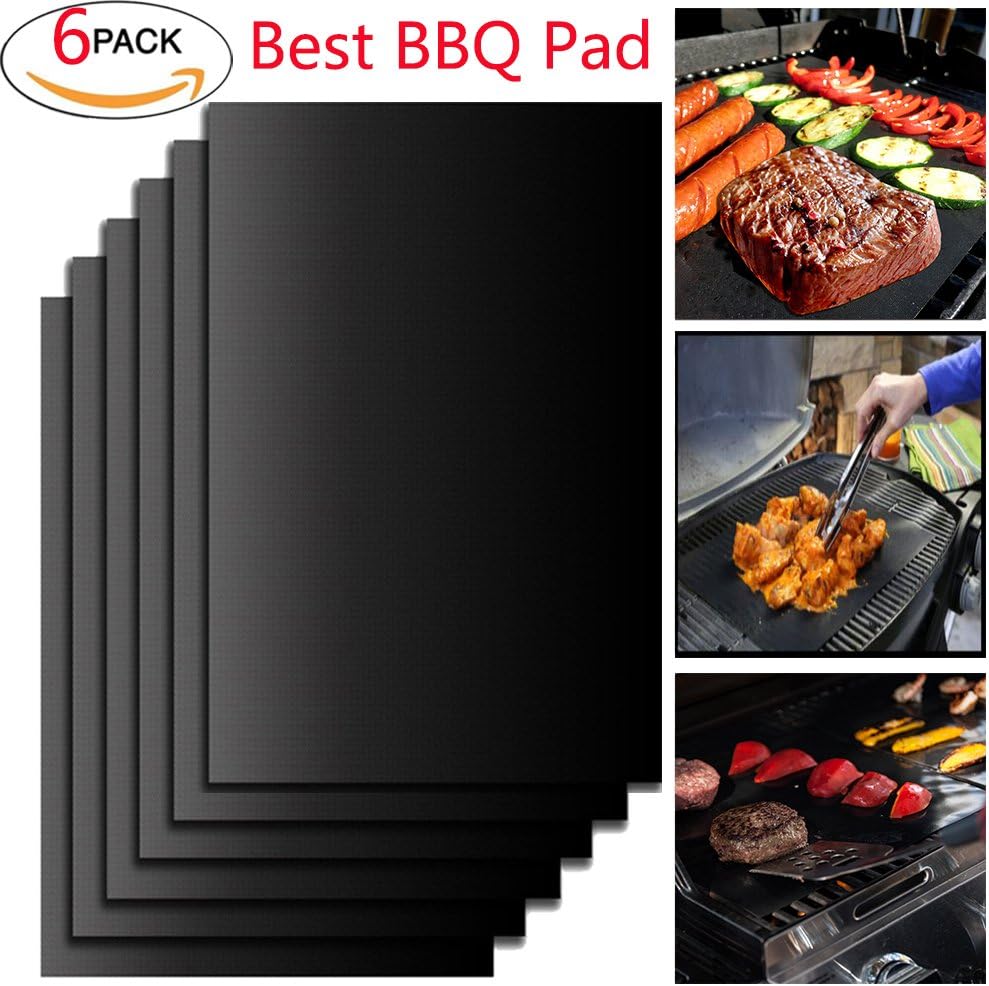 AIGUMI BBQ Mats Teflon Non Stick Oven Liner Baking Mat Cooking Mat Grill Mat Reusable Heat Resistant Barbecue Mats Suitable for Meat Veggies Seafood Eggs (6PCS)