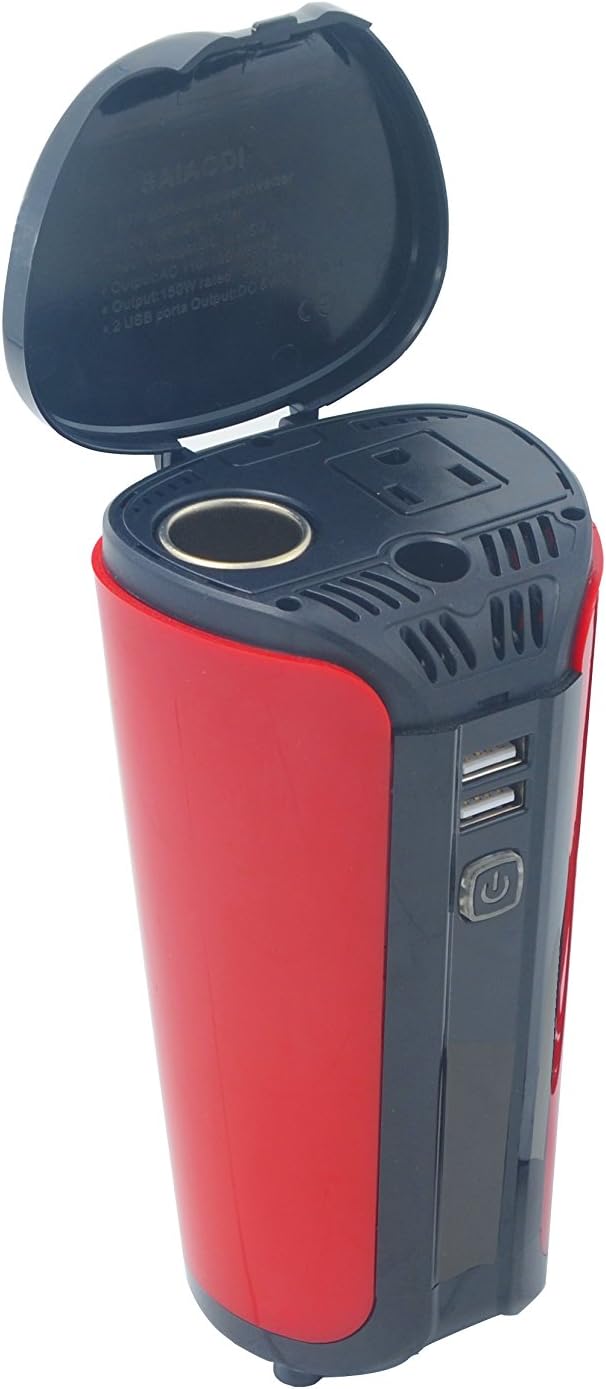 SAIAODI 150W Car Power Inverter DC 12V to 110V AC Outlet with Dual USB Charging Ports