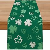St Patrick's Day Table Runner, St Patrick Day Decorations, Shamrock Table Runner, Spring Green Clover Holiday Dining Tables Decoration for Indoor Outdoor Home Kitchen Party Decorations, 13 x 72 Inch
