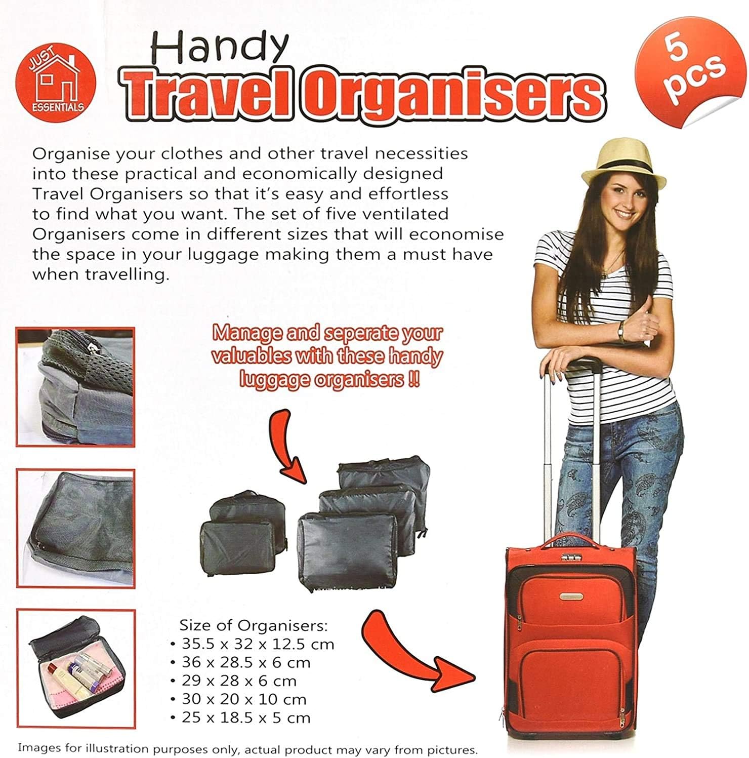 5pcs practical travel ventilated mesh organizer bags easy and effortless packing, Grey, (5 sizes) - Image 3