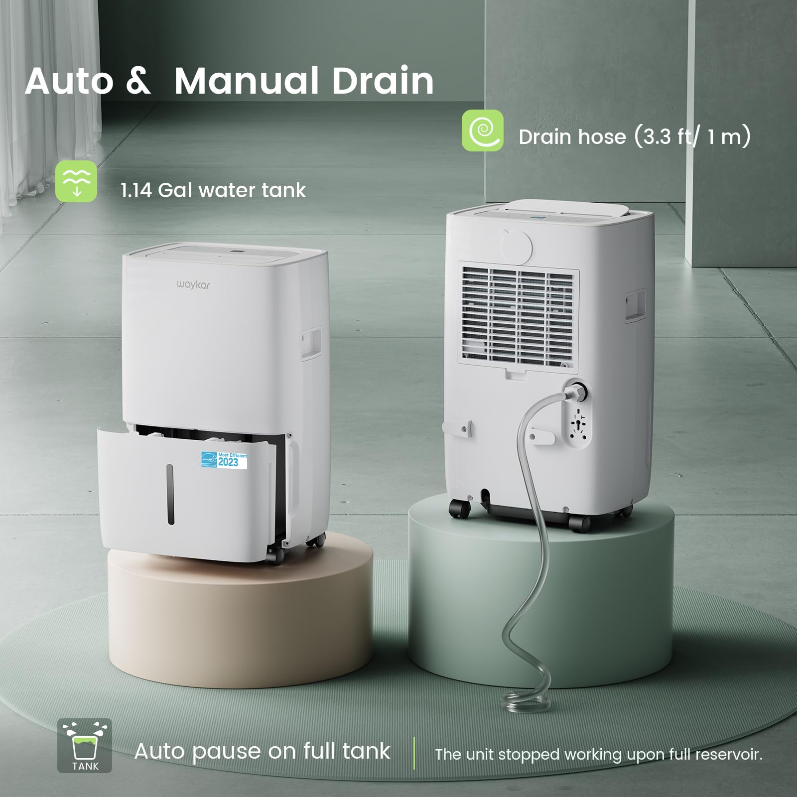 Waykar 80 Pints 2025 Energy Star Dehumidifier for Spaces up to 5,000 Sq. Ft for Basement and Home, Large Room with Drain Hose and 1.14 Gallons Water Tank