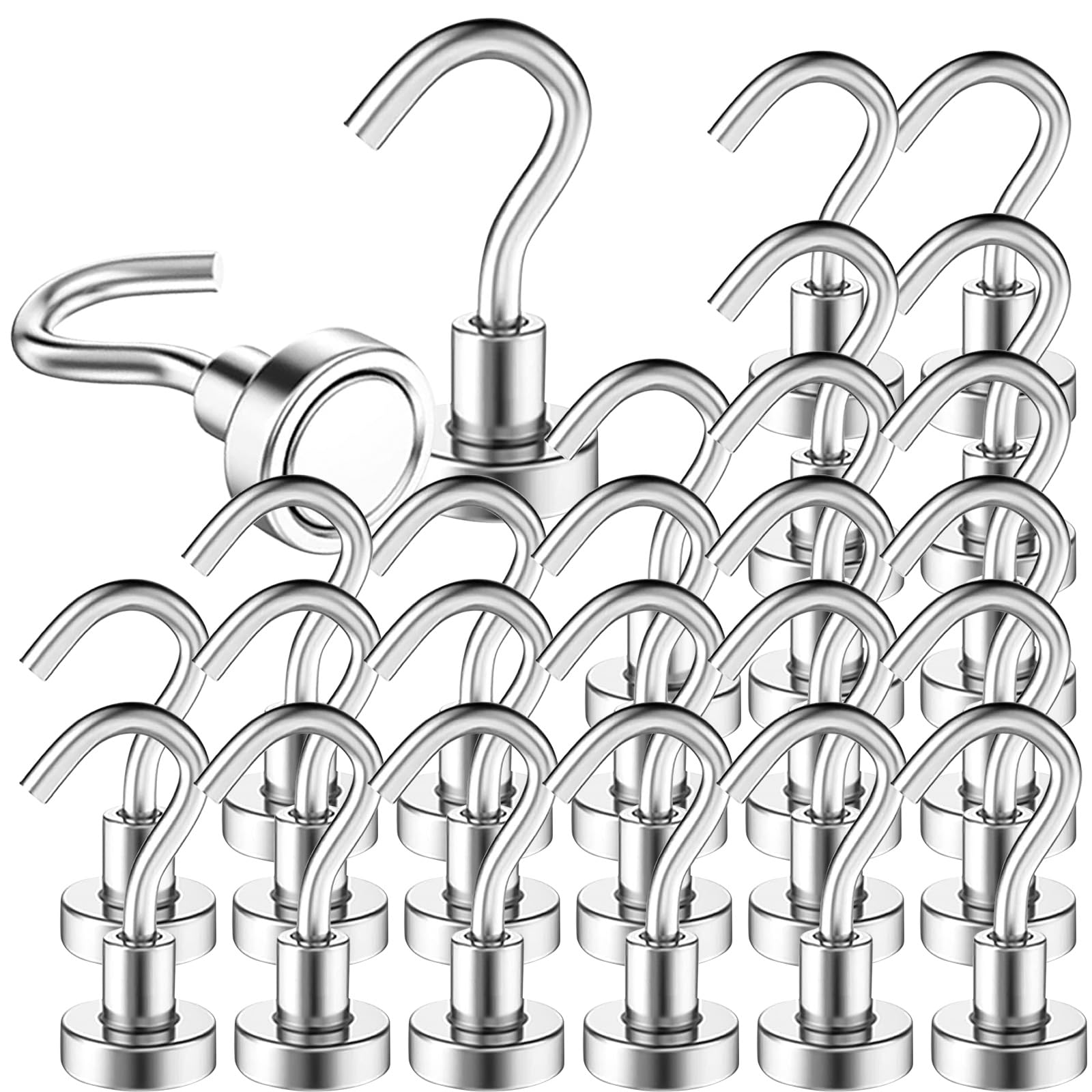 MIN CI 26pcs Strong Magnetic Hooks, 16mm Strong Magnets Heavy Duty 22lb, Neodymium Magnet with Hook, Magnetic Hooks for Cruise Cabins, Fridge, Kitchen, Workplace