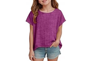 Cotton Linen T-Shirts for Women Girls Short Sleeve Boho Crew Neck Shirts Teen Loose Fit Cropped Tops Youth Summer