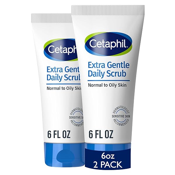 CETAPHIL EXFOLIATING FACE WASH, EXTRA GENTLE DAILY FACE SCRUB, GENTLY EXFOLIATES & CLEANSES, FOR ALL SKIN TYPES, NON-IRRITATING & HYPOALLERGENIC, SUITABLE FOR SENSITIVE SKIN, 6 FL OZ, PACK OF 2