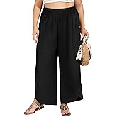 SEKINO Women's Plus Size Wide Leg Palazzo Pants High Waisted Boho Loose Casual Pant Flowy Beach Trousers with Pockets