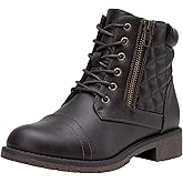 Vepose Women's Combat Ankle Boots Lace up Comfortable Short Booties Low Heel