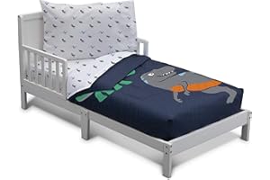 Delta Children 4 Piece Toddler Bedding Set for Boys - Reversible 2-in-1 Comforter - Includes Fitted Comforter to Keep Little Ones Snug, Bottom Sheet, Top Sheet, Pillow Case - Jurassic Dinosaur