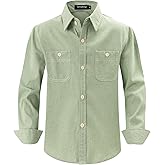 Spring&Gege Boys' Long Sleeve Chambray Shirt Casual Cotton Woven Button Down Shirt with Two Pockets