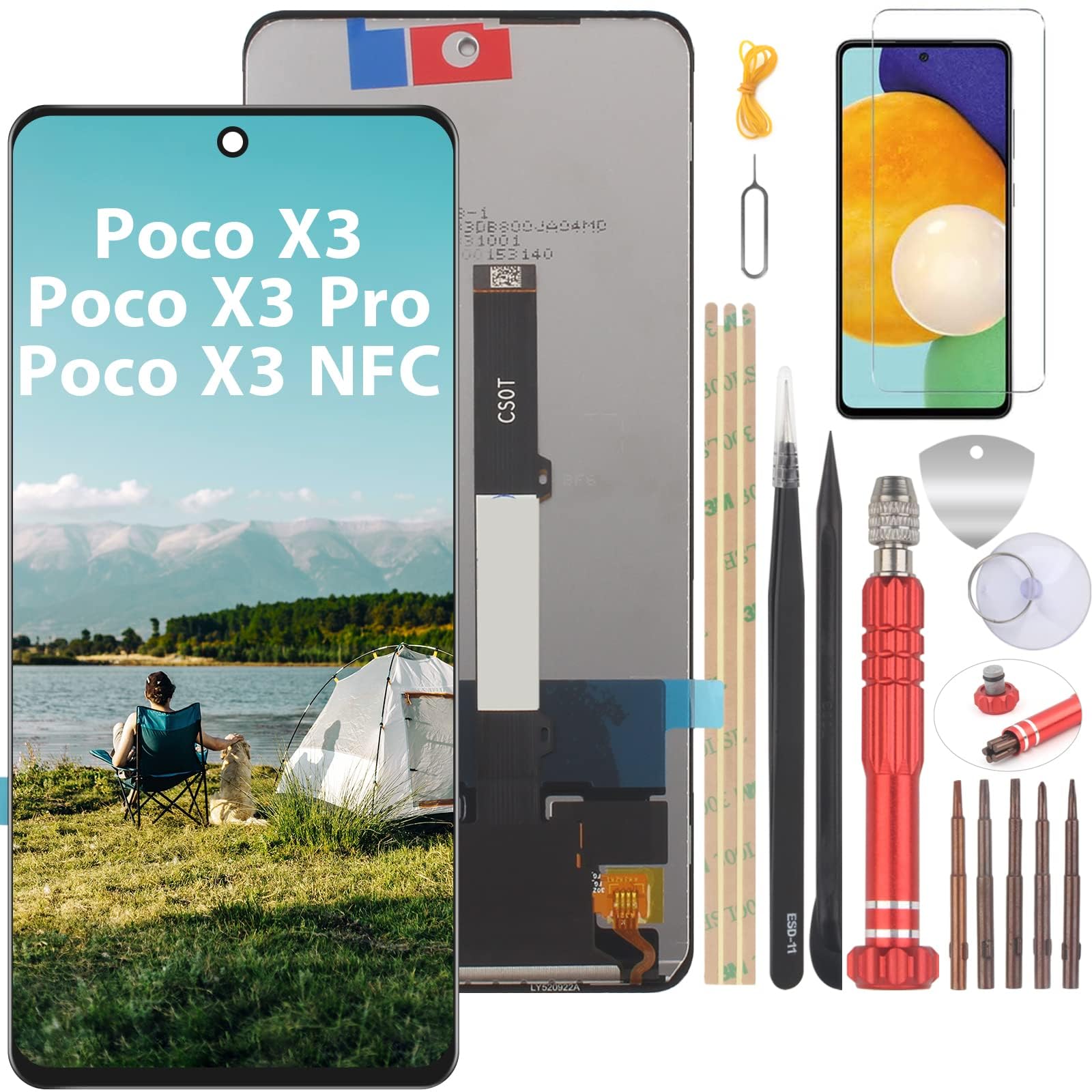 YHX-OU 6.67 Inch LCD for Xiaomi Poco X3 Poco X3 NFC Poco X3 Pro LCD Display Touchscreen Replacement Screen with Tools + 1 Protective Film (Black)
