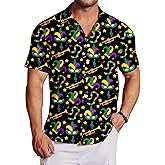 AOBUTE Men Valentines Shirts Mardi Gras Hawaiian Shirt Funny Fat Tuesday Holiday Top