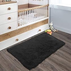 Latepis Black Fur Rug for Bedroom Throw Rugs 2x3