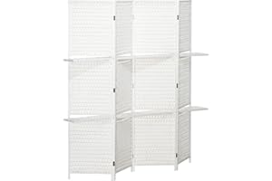 HOMCOM 4 Panel Room Divider with Shelves, 6 FT Wave Fibre Freestanding Folding Privacy Screen, Partition Wall Divider for Ind