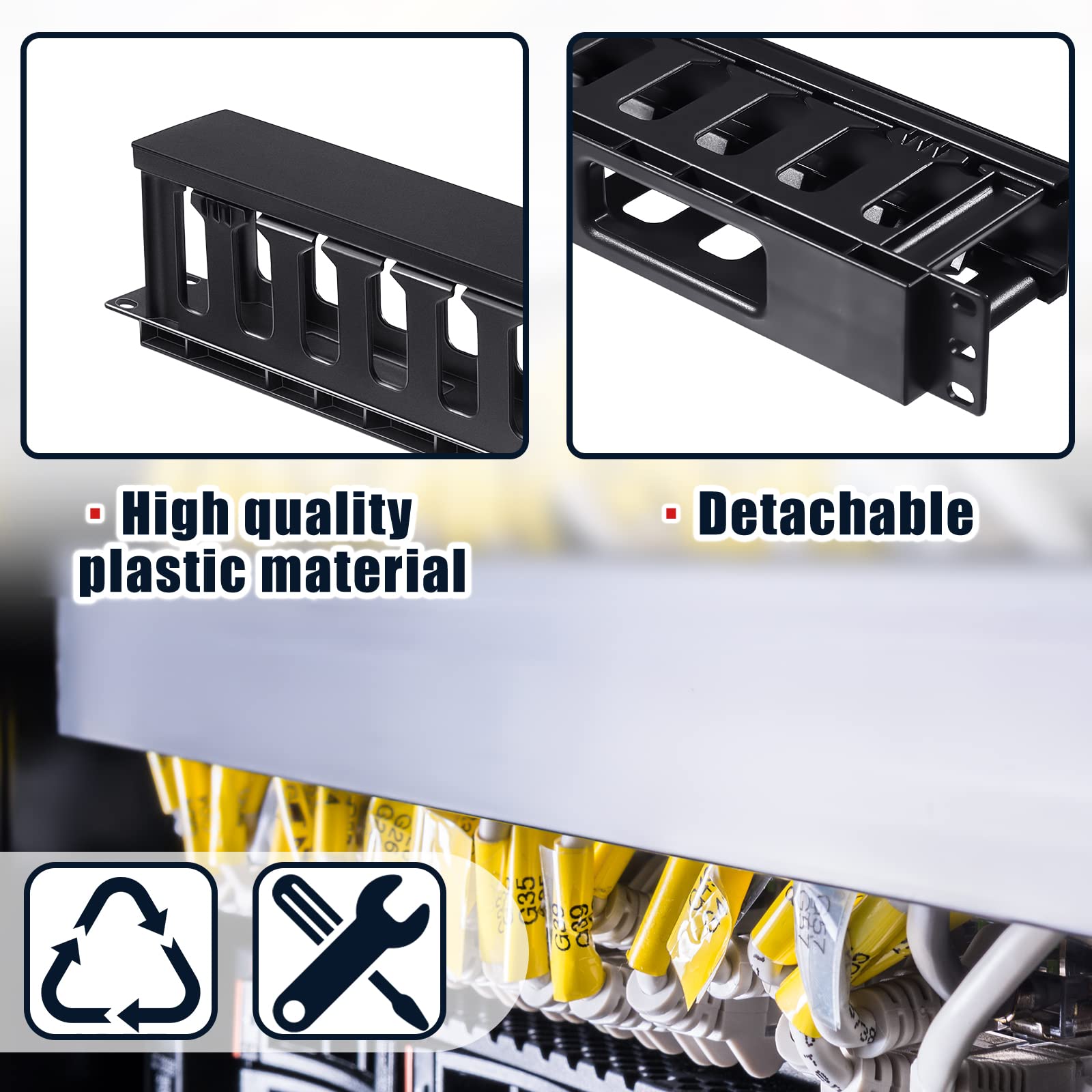 Cable Raceway Rack Mount Mua 8 Pieces 1U Horizontal Rack Mount Cable Management Organizer 12 ...