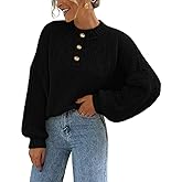 MEROKEETY Women's 2025 Fall Oversized Sweaters Chunky Long Lantern Sleeve Buttoned Mock Neck Winter Knit Loose Pullover Tops