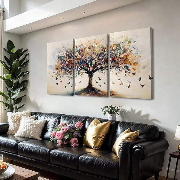 QENUNDME 3PCS TREE OF LIFE CANVAS WALL ART FOR LIVING ROOM WALL DECOR ARTWORK LARGE ABSTRACT COLORFUL BLOOMING TREE PRINTS PICTURES PAINTINGS MODERN TREE POSTER BEDROOM OFFICE HOME DECOR 16X24IN