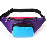 Neon Retro 80s Fanny Pack for Women Men Kids Belt Bags 80s Accessories 90s Costumes for Women Party Travel Festival Vintage Rave Accessories Plus Size Belt Bag