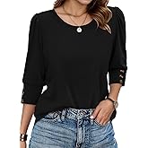 LLTTDiar Womens 3/4 Sleeve Tops Dressy Casual Shirt with Buttons Spring Fashion Business Work Tshirts Beach Vacation Outfits