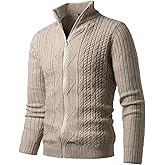 Harbrosrce Men's Full Zip Cardigan Knit Textured Sweaters Stand Collar Sweater