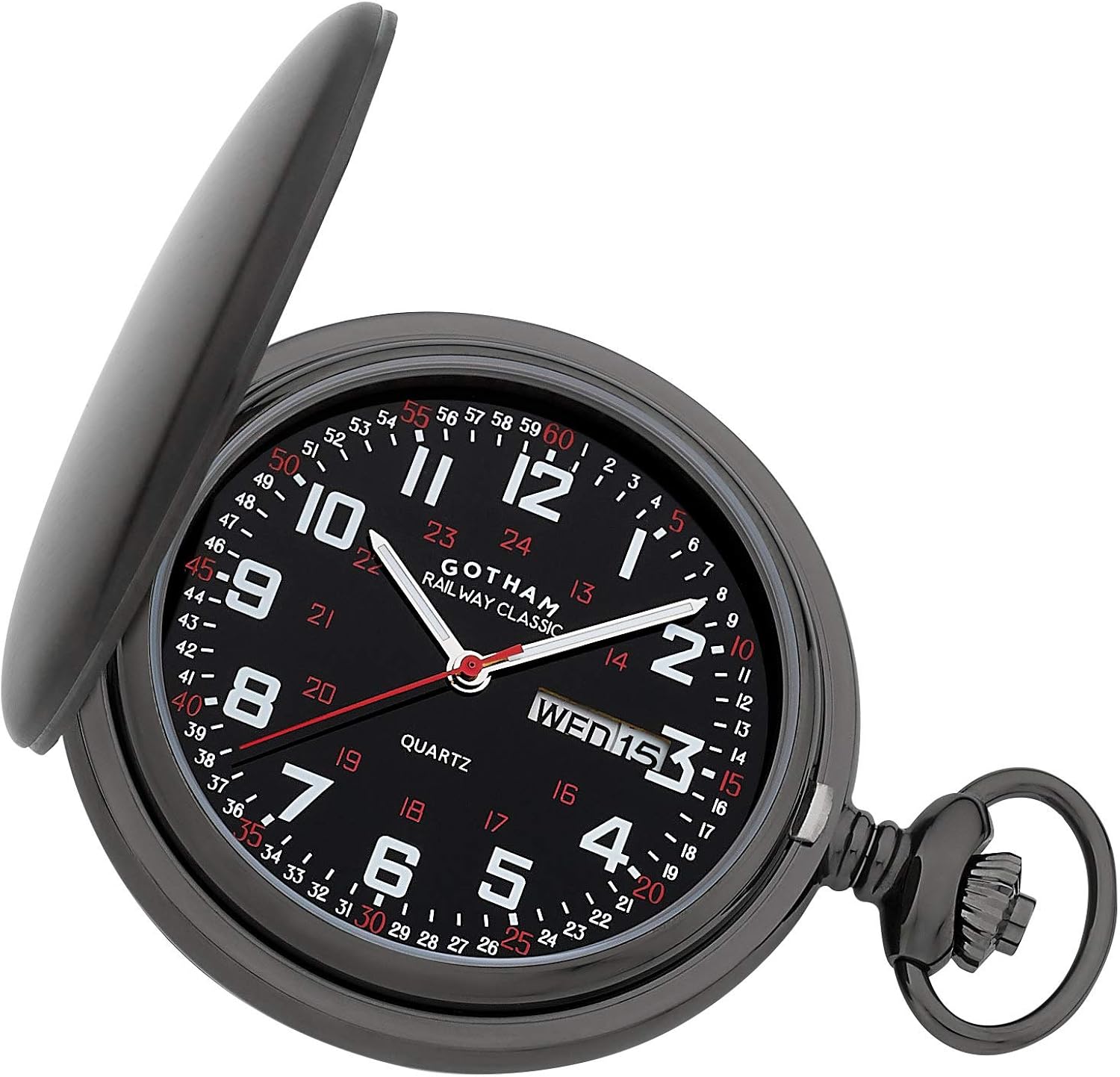 Gotham Men's Railway Classic Gunmetal Stainless Steel Analog Quartz Day