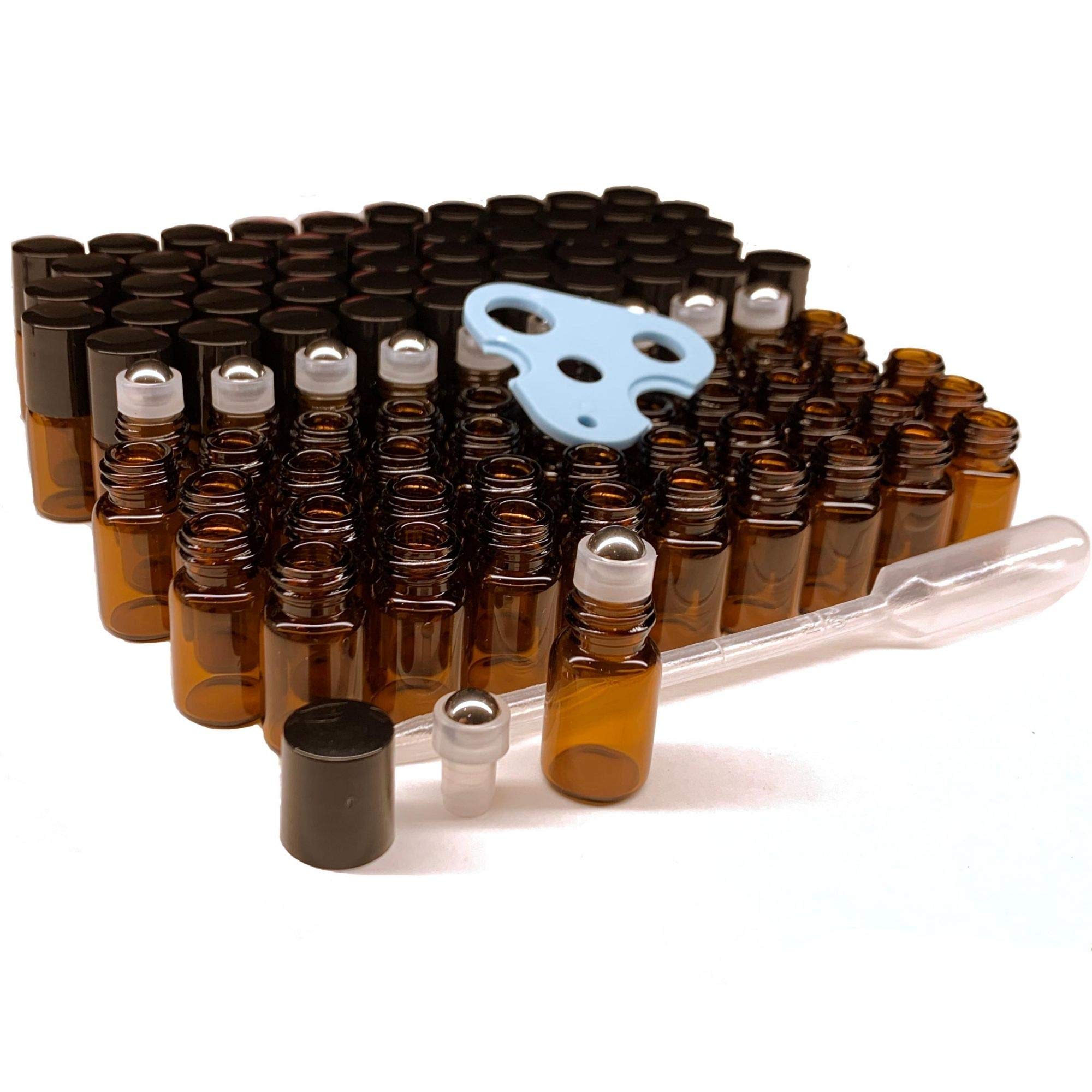 Photo 1 of Essential Oils Roller Bottles 100pcs 2ml 5/8 Dram Glass Roller Bottles Refillable Essential Oil Roller Bottles Amber, Stainless Steel Roller Balls, Sample Roll On Bottles, Mini Roller Bottles, Vials
