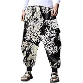 ONTTNO Men's Harem Pants Loose Stretchy Waist Casual Hippie Trousers