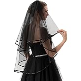 PAMOR 2 Tier Lace Veil Cathedral Tulle Sheer Wedding Halloween Party Costume Veil for Bride With Comb