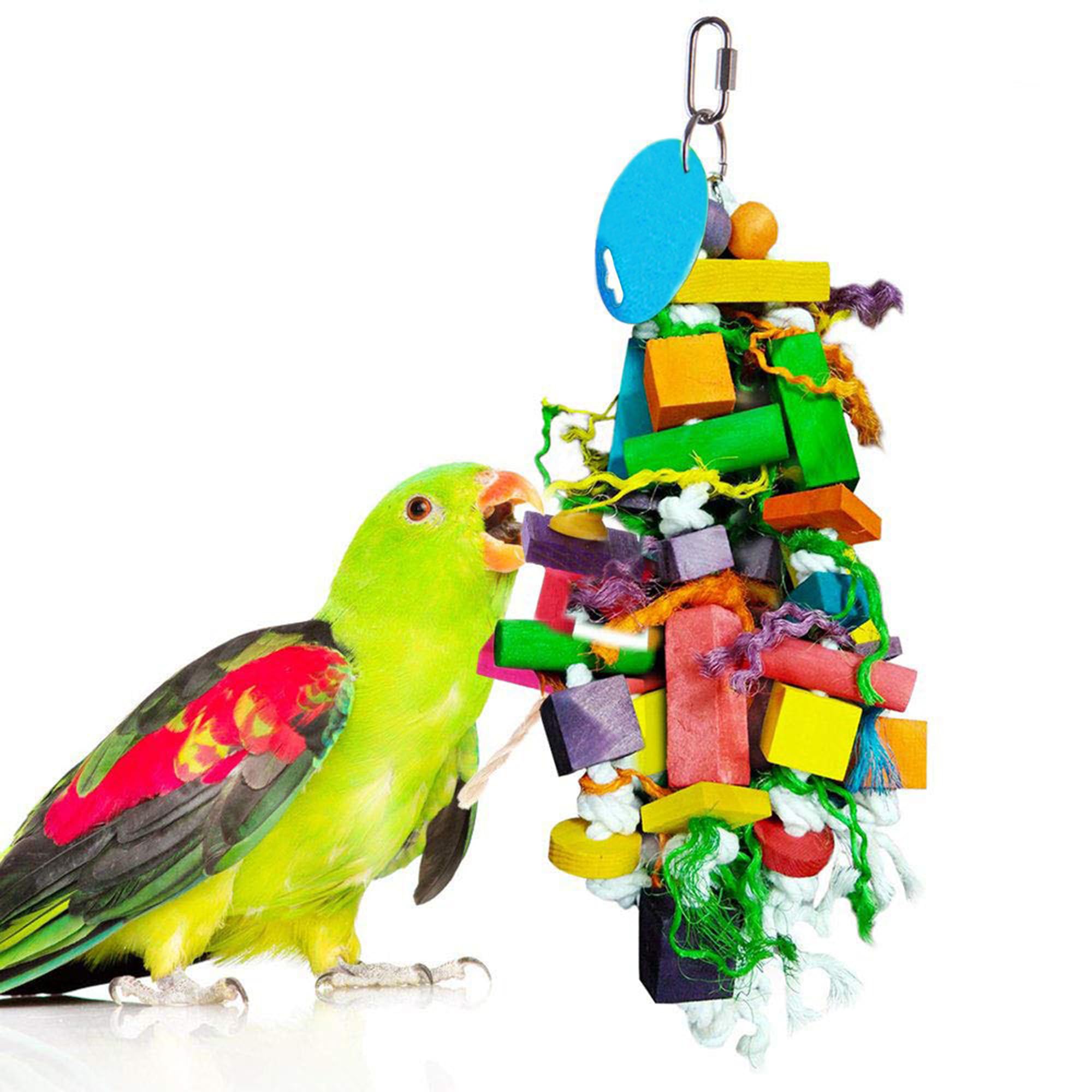 SunGrow Chewing Toy for Parrot, Cockatiel, Macaw, Conure, Parakeet, 15.7 Inches Tall by 4 Inches Wide, Edible Chew, Nibbling Keeps Beaks Trimmed, Multicolored Wooden Blocks, 1 pc