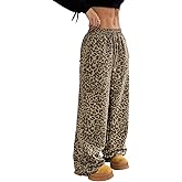 SOLY HUX Wide Leg Jeans for Women Leopard Print Y2K Pants Elastic Waist Baggy Casual Loose Trousers with Pockets