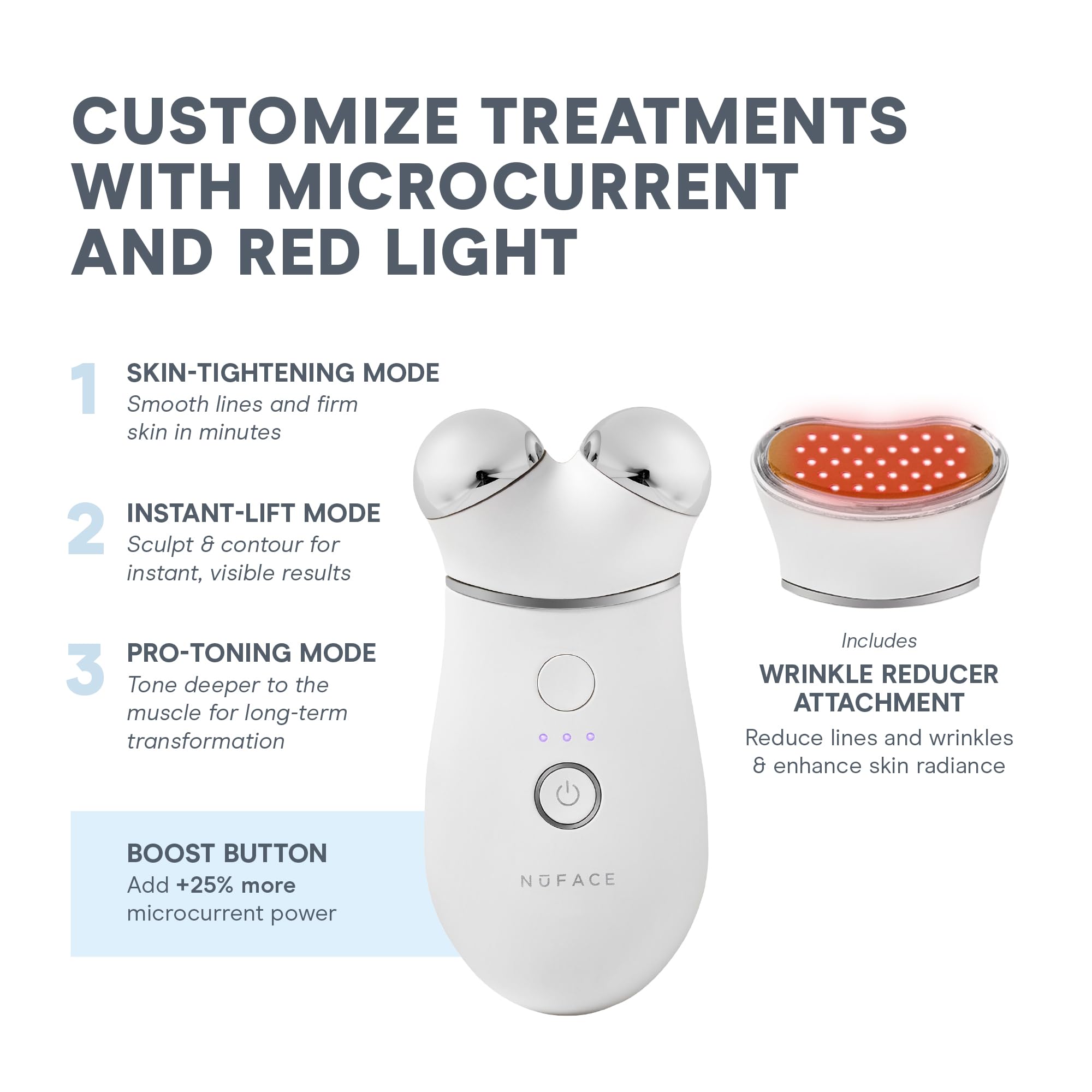 NuFACE TRINITY+ LED Red Light Wrinkle Reducer Attachment for Microcurrent Facial Device - FDA Cleared At Home 3-Minute Fine Lines and Wrinkles Treatment for Smile Lines, Under Eyes & Forehead