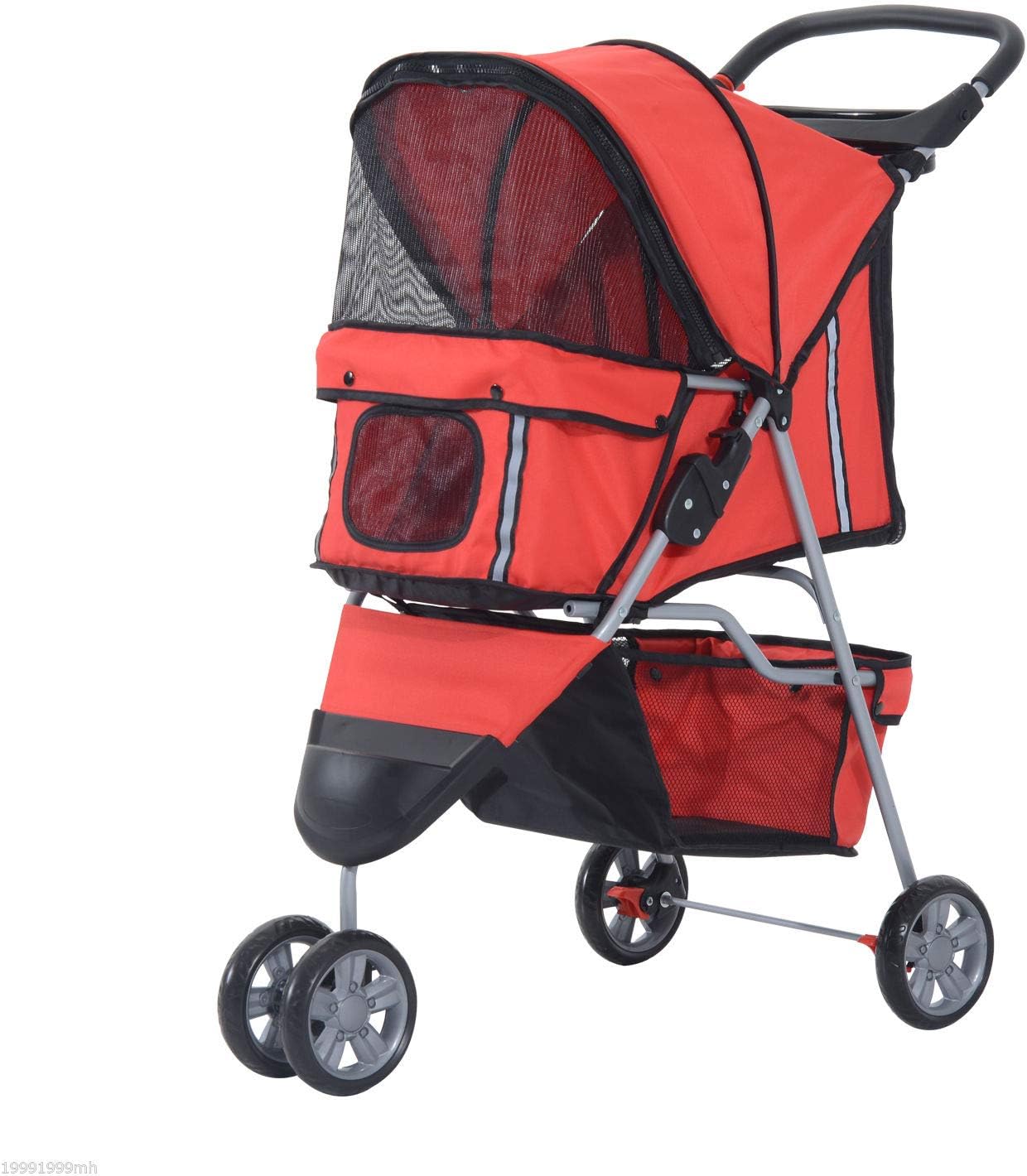 PawHut D00041RD Deluxe Folding Pet Stroller 3 Wheel Dog Cat Carrier