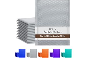 HBlife 6x10 Inches Poly Bubble Mailers Self Seal Grey Padded Envelopes Shipping Envelopes Plastic Mailing Bags, Pack of 50