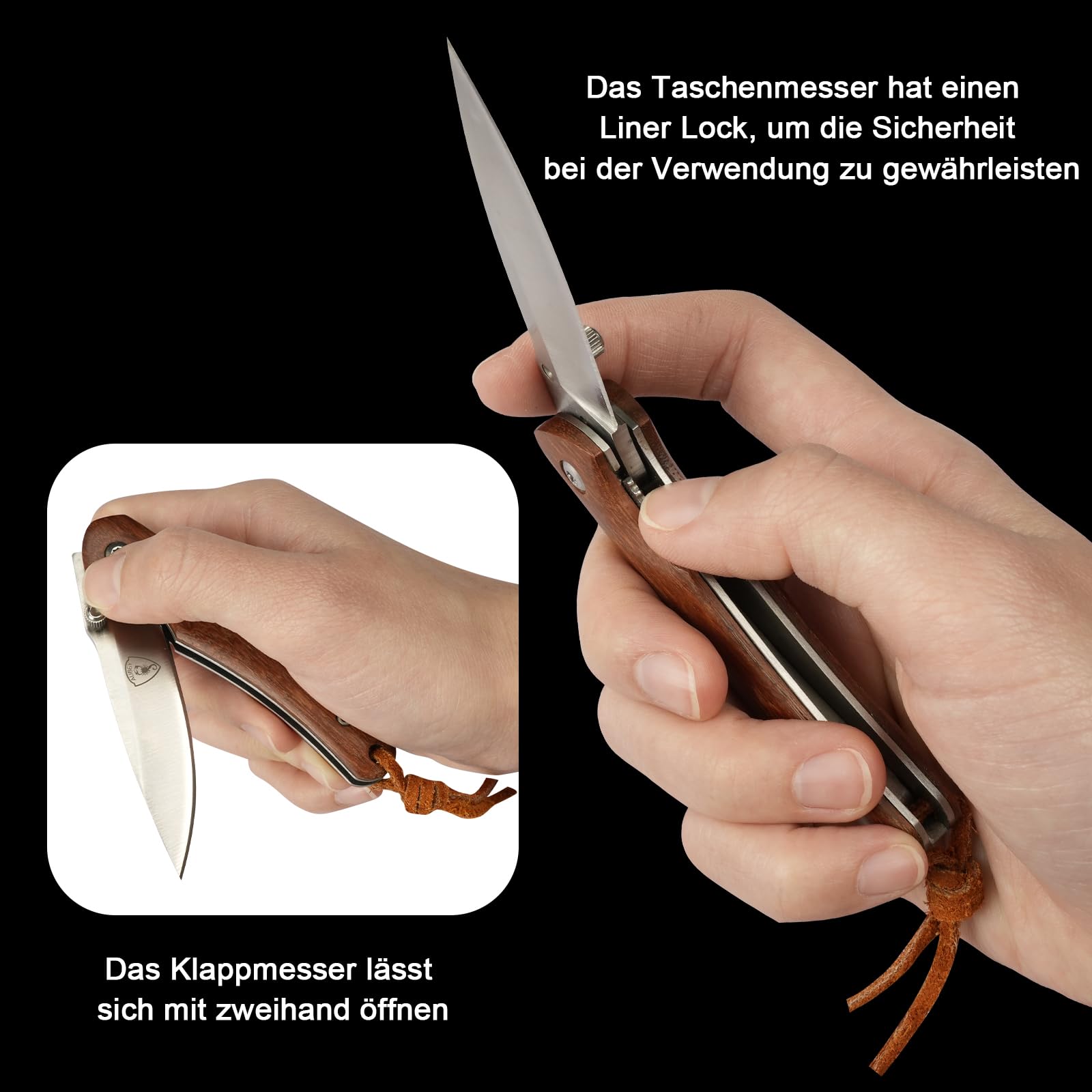 AUBEY Taschenmesser Klein, Scharfes Klappmesser Mini Messer mit 440 Stahl Klinge, Holzgriff, Liner Lock - EDC Messer Pocket Knife für Outdoor Survival Jagd Angeln Geschenk Sammeln 6