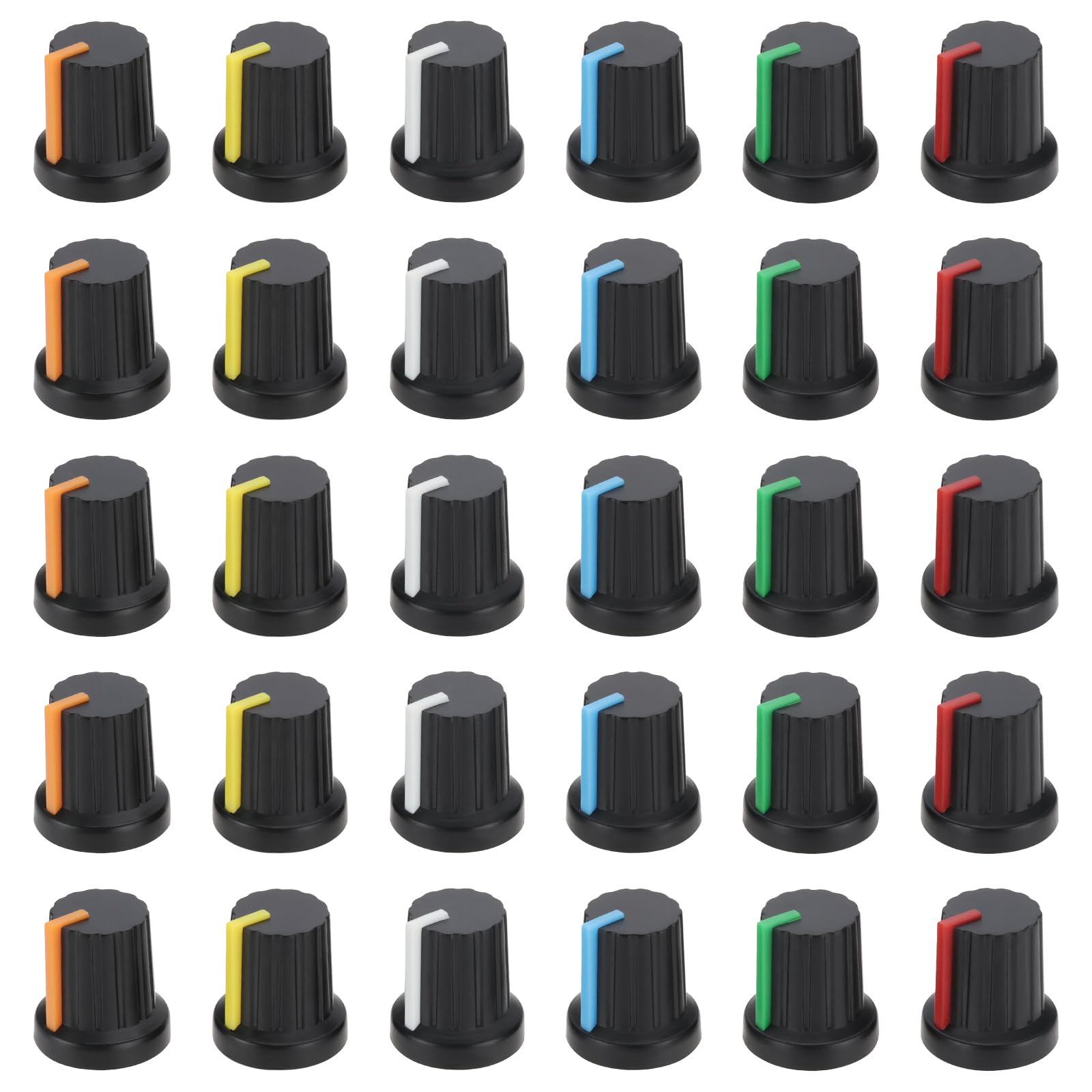 Be In Your Mind 30PCS Potentiometer Control Knob 6mm Knurled Shaft Hole 15.5x15mm for Audio Equipment Car Radio Amplifier White/Red/Orange/Blue/Green/Yellow